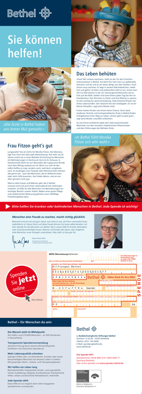 Sie können helfen! - Stiftung Bethel vom Samstag, 22.11.2025