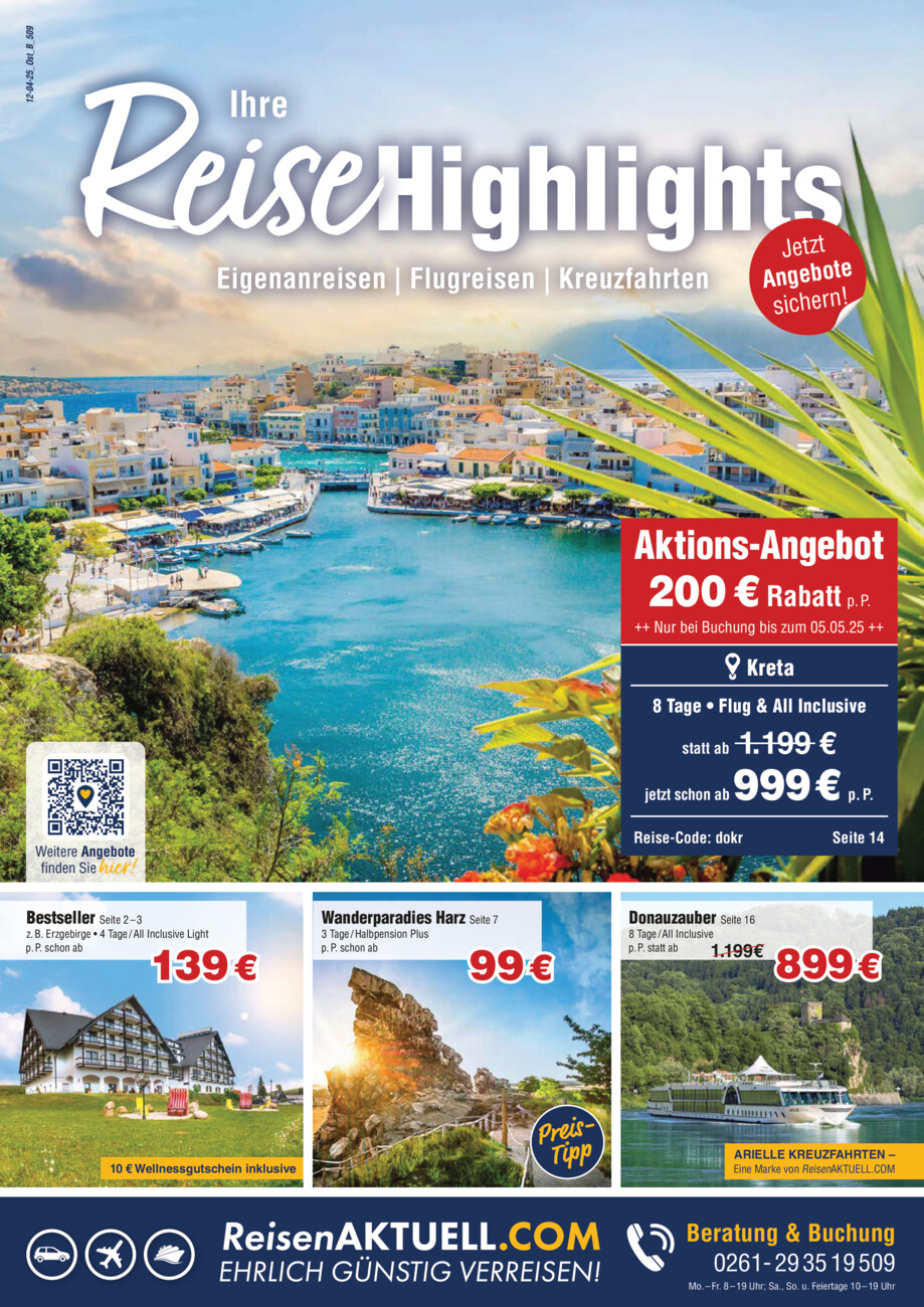 Ihre Reisehighlights 12-04/2025 vom Samstag, 12.04.2025