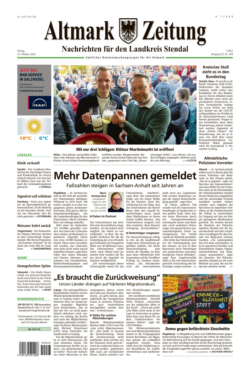 Landkreis Stendal vom Freitag, 25.10.2024