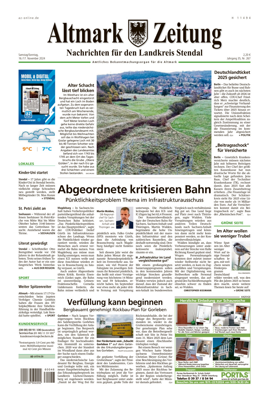 Landkreis Stendal vom Samstag, 16.11.2024