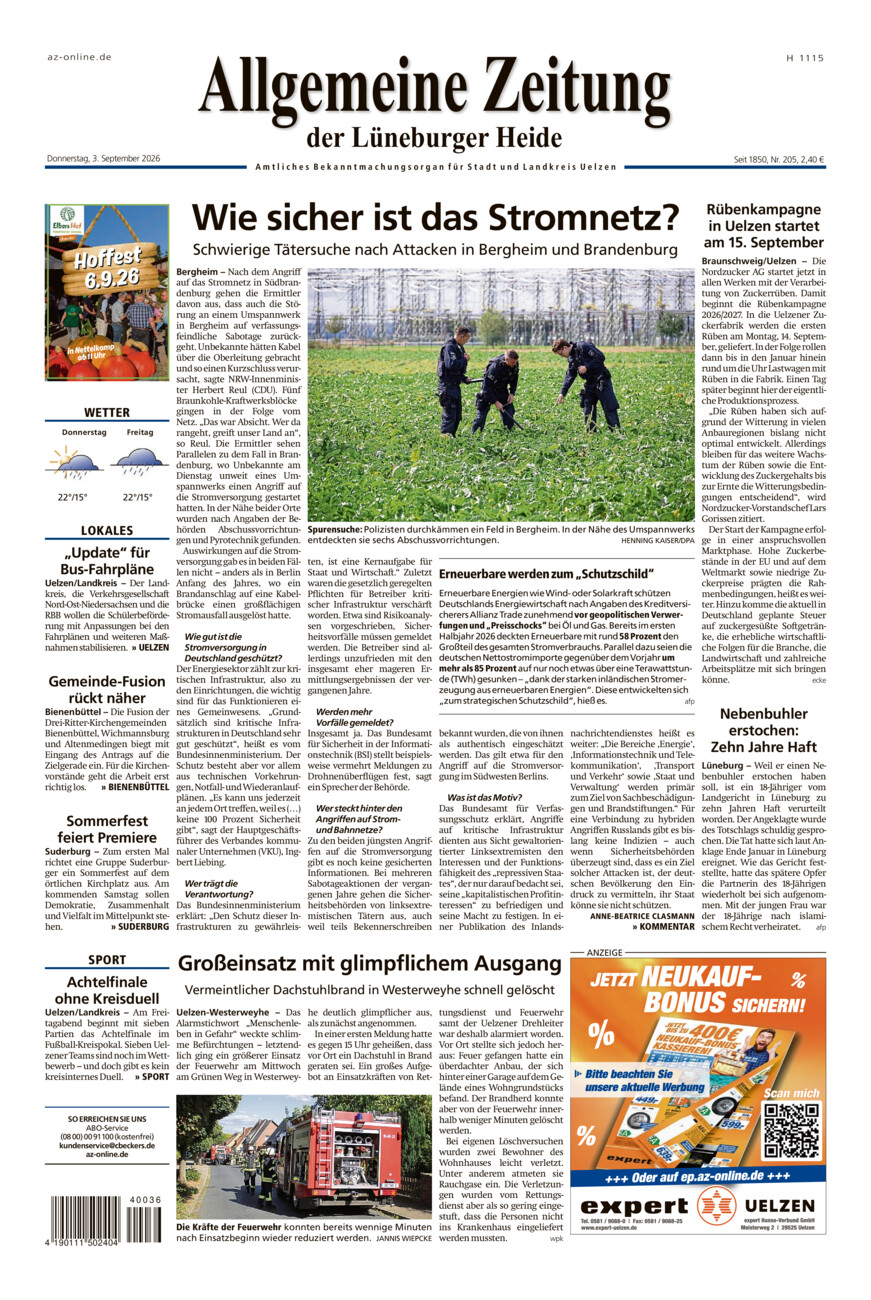 Allgemeine Zeitung vom Donnerstag, 03.09.2026