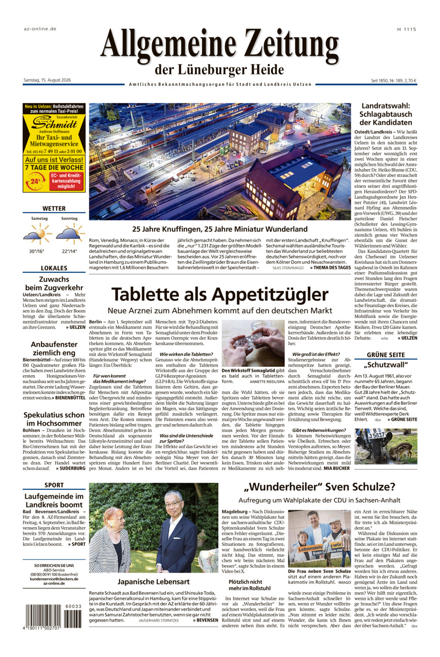 Allgemeine Zeitung vom Samstag, 15.08.2026