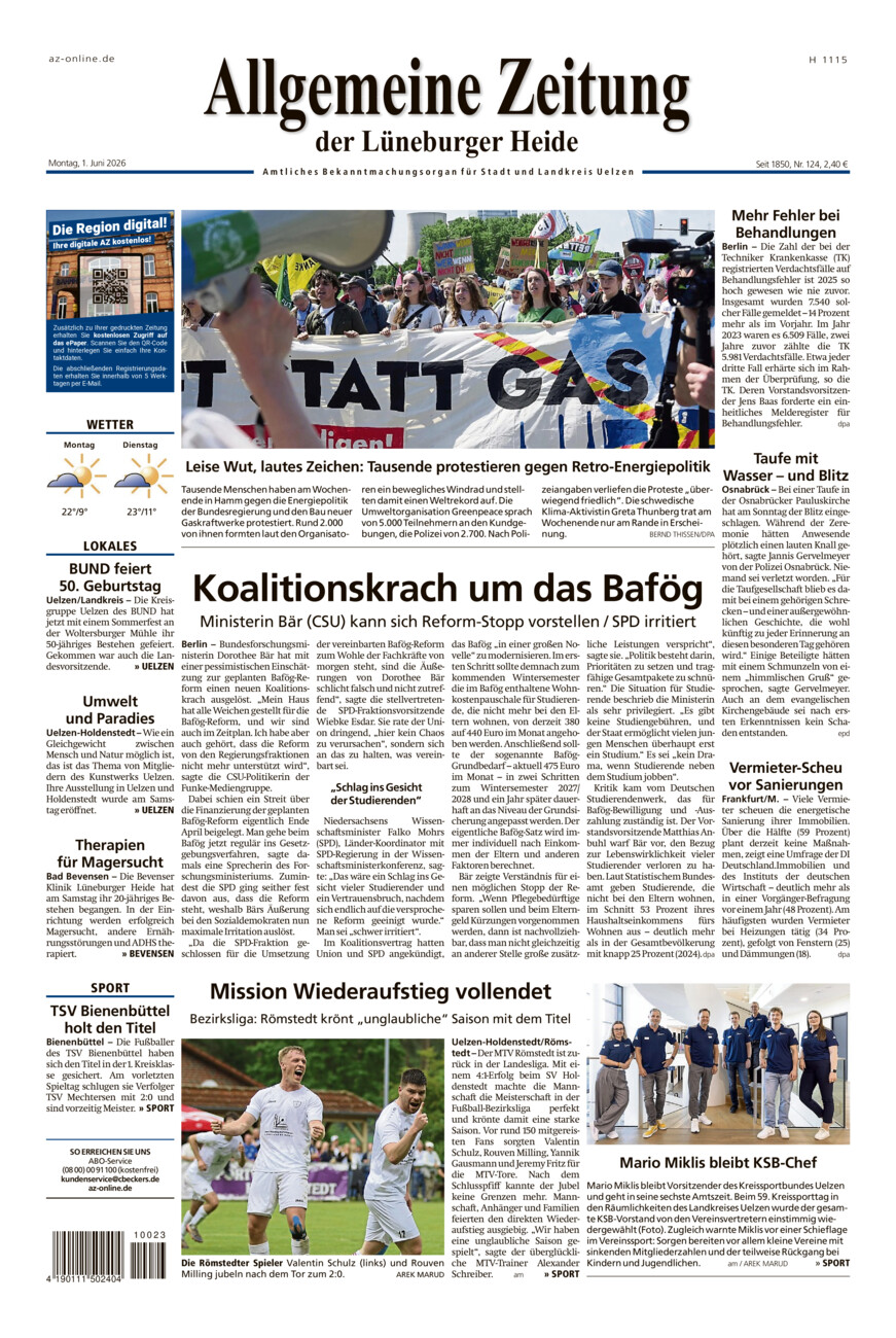 Allgemeine Zeitung vom Montag, 01.06.2026