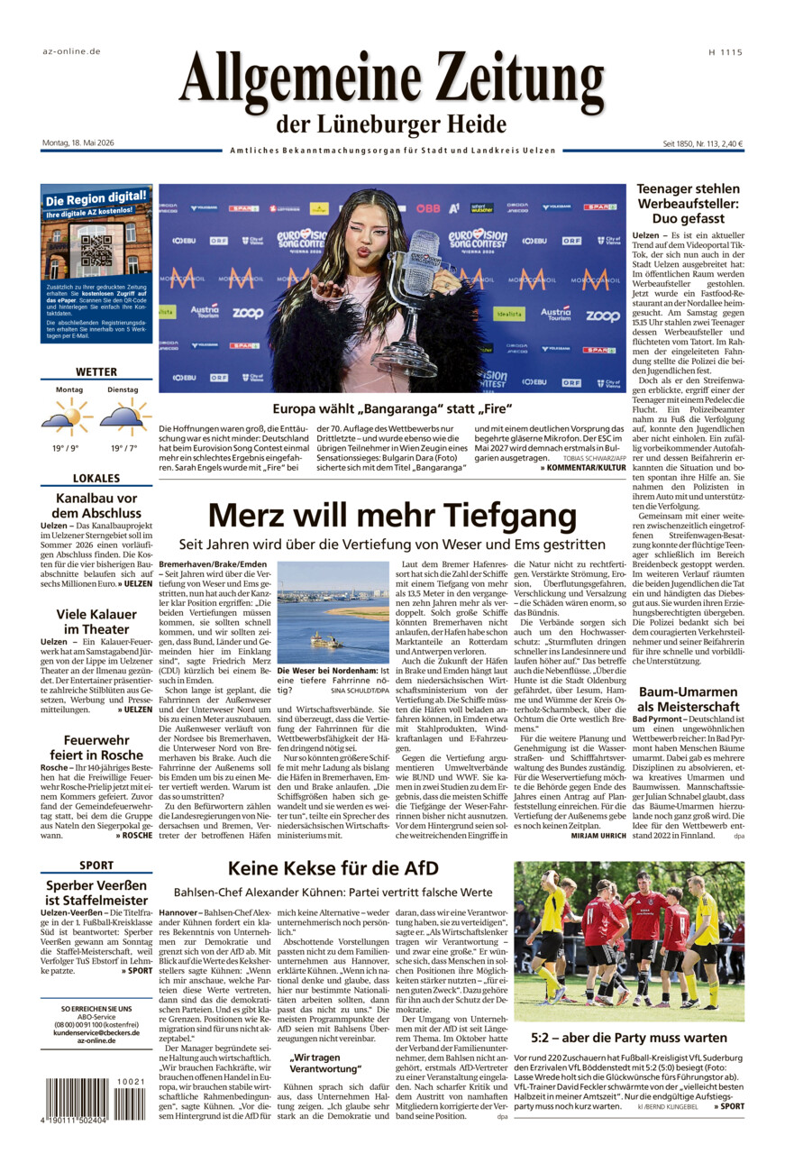 Allgemeine Zeitung vom Montag, 18.05.2026