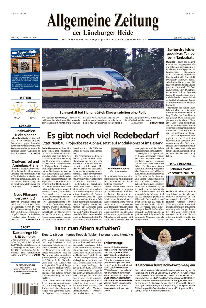 Allgemeine Zeitung vom Dienstag, 22.09.2026