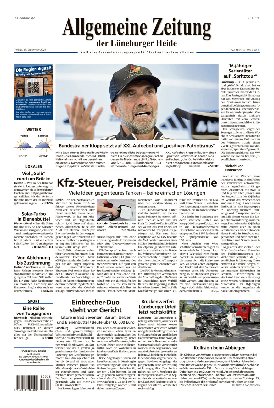 Allgemeine Zeitung vom Freitag, 18.09.2026