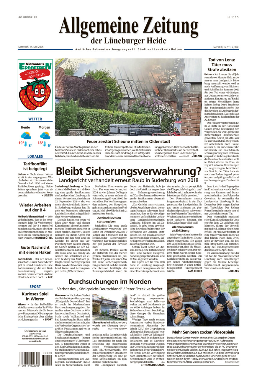 Allgemeine Zeitung vom Mittwoch, 14.05.2025