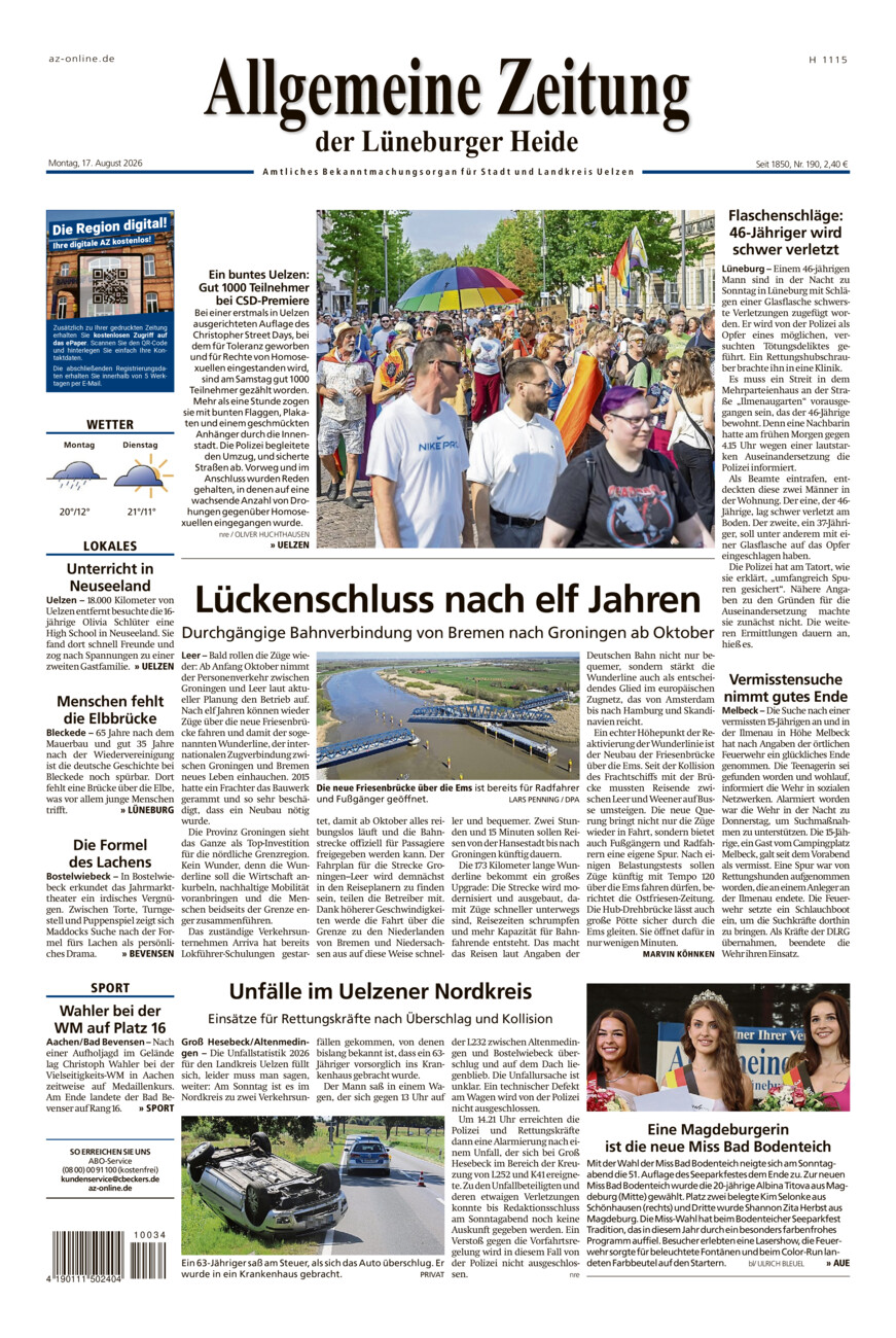 Allgemeine Zeitung vom Montag, 17.08.2026