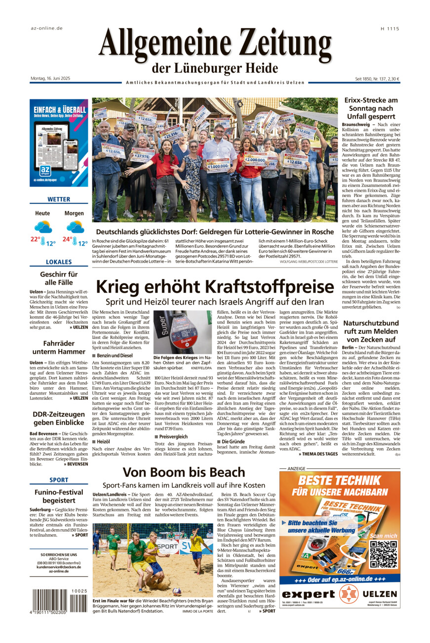 Allgemeine Zeitung vom Montag, 16.06.2025