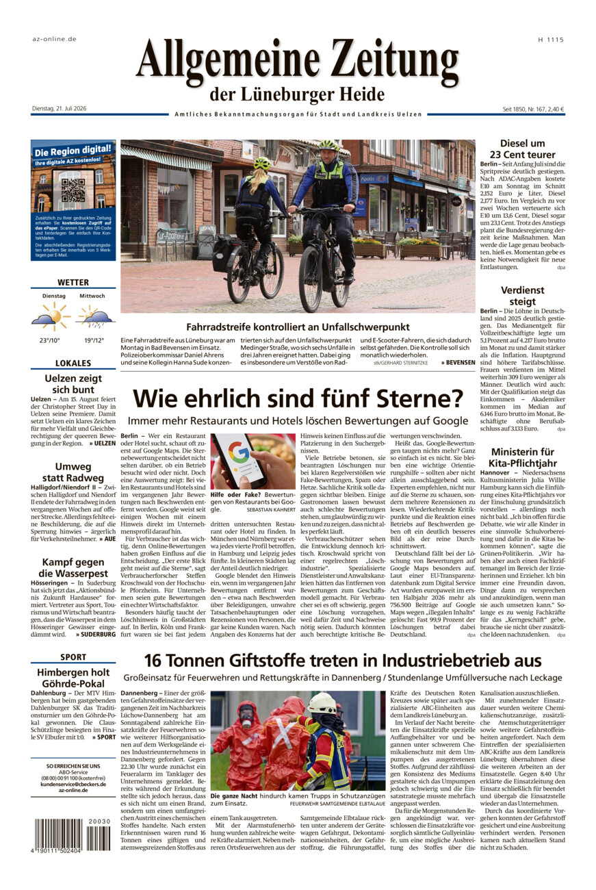 Allgemeine Zeitung vom Dienstag, 21.07.2026