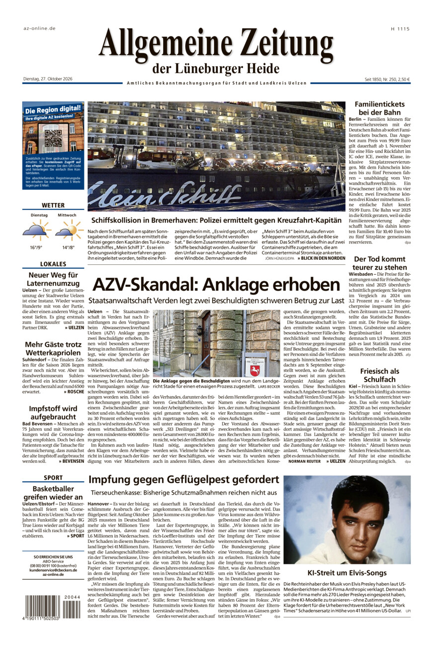Allgemeine Zeitung vom Dienstag, 27.10.2026