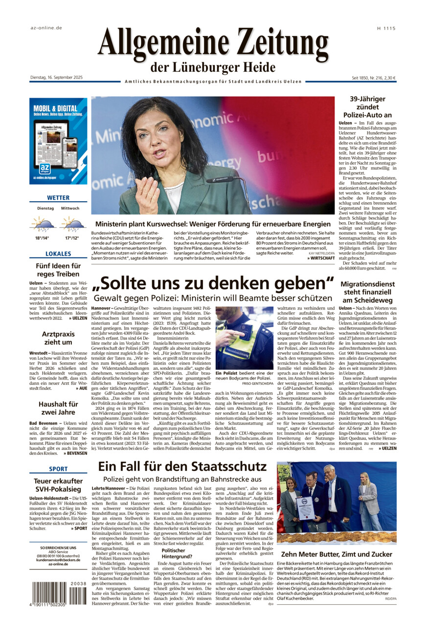 Allgemeine Zeitung vom Dienstag, 16.09.2025