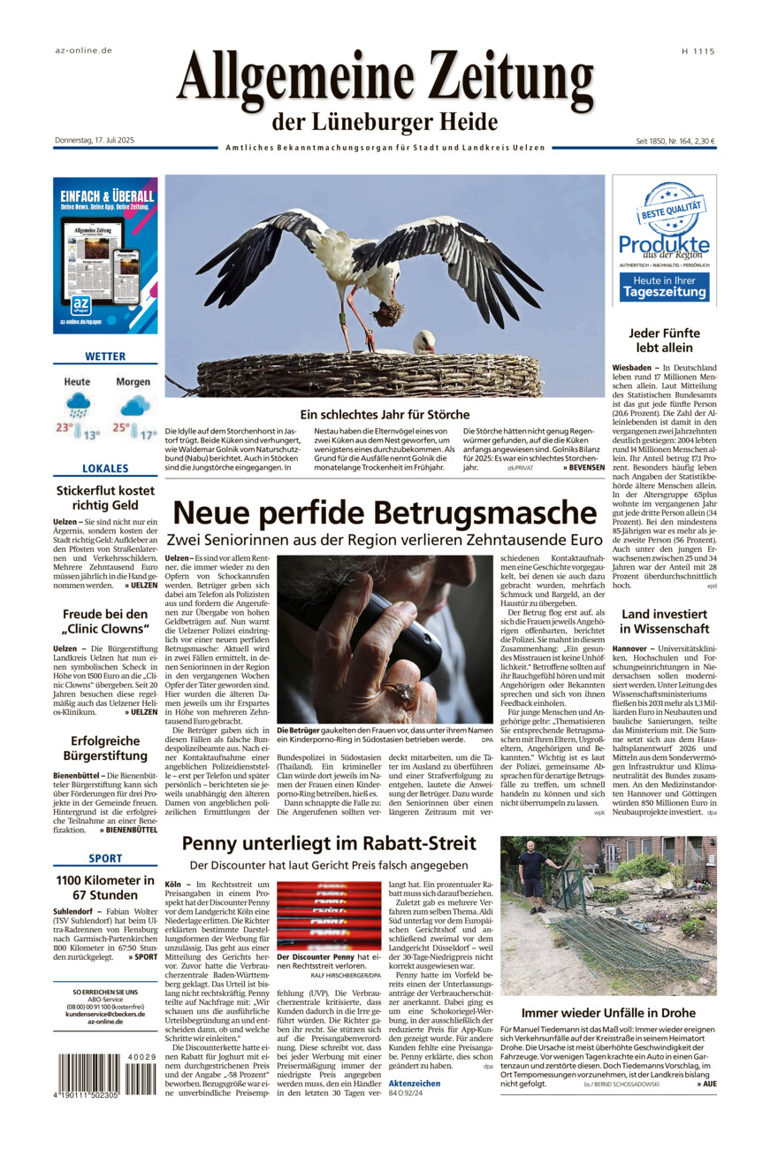 Allgemeine Zeitung vom Donnerstag, 17.07.2025