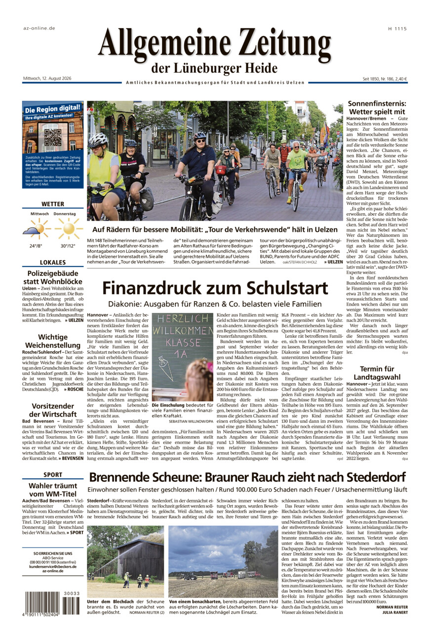 Allgemeine Zeitung vom Mittwoch, 12.08.2026