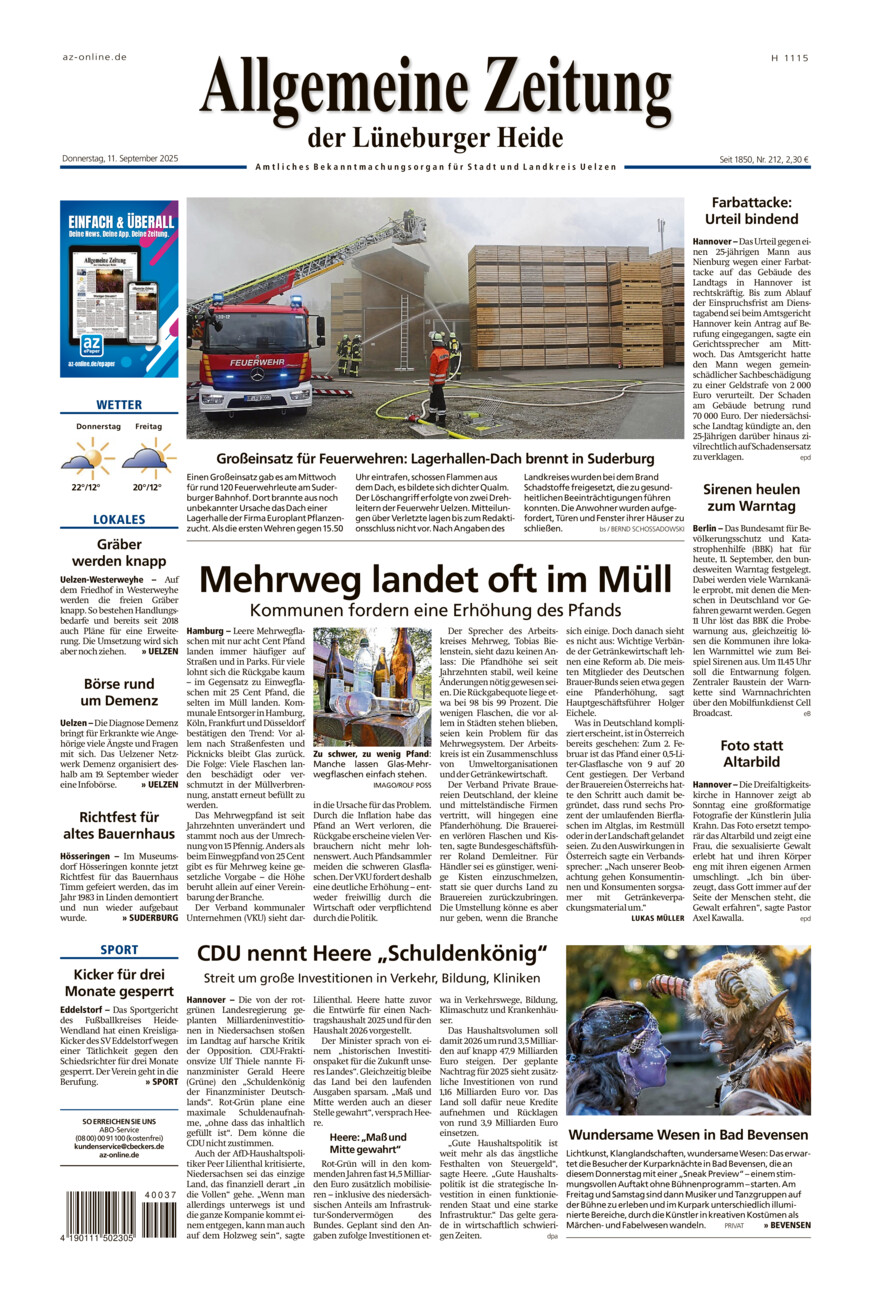 Allgemeine Zeitung vom Donnerstag, 11.09.2025