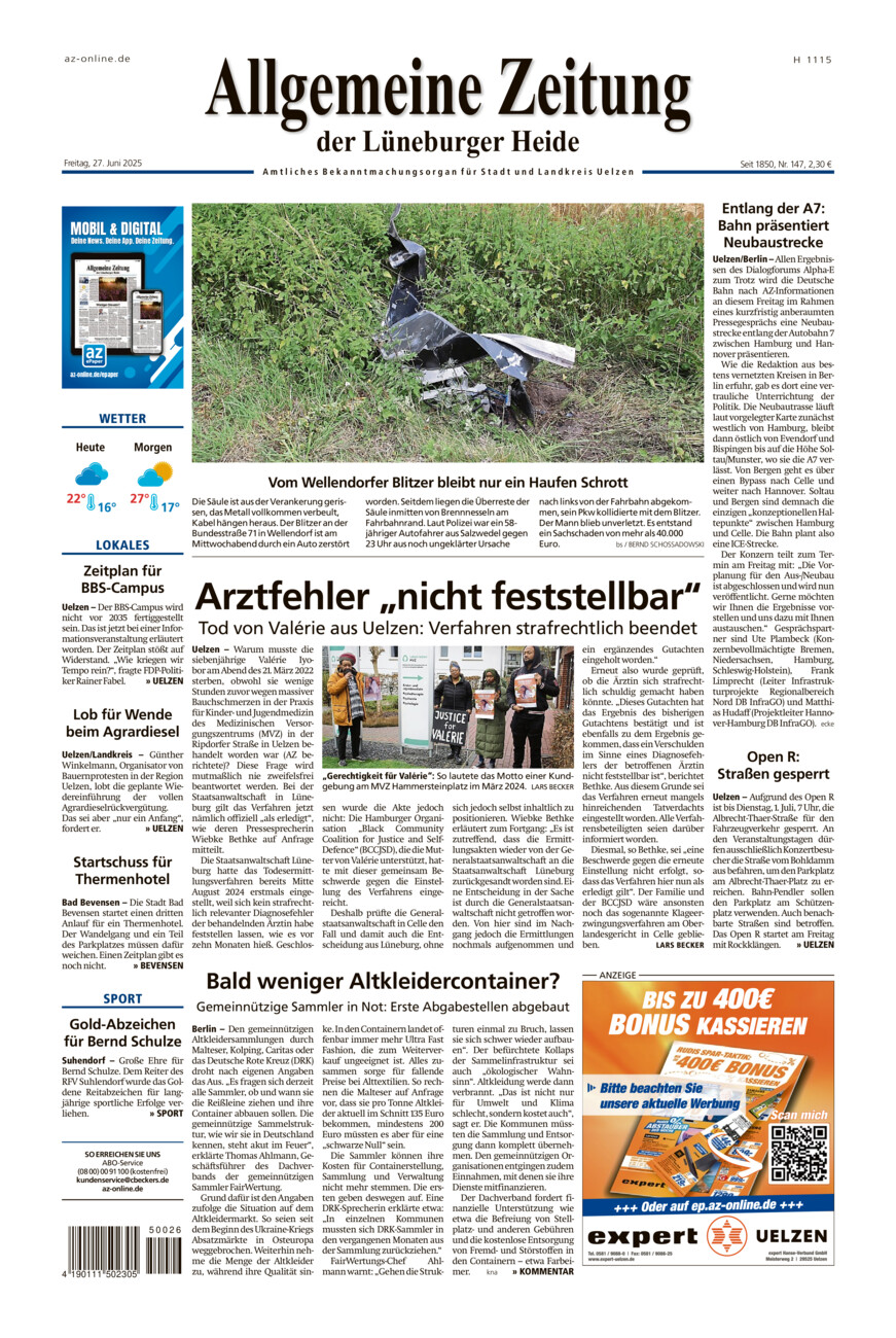 Allgemeine Zeitung vom Freitag, 27.06.2025