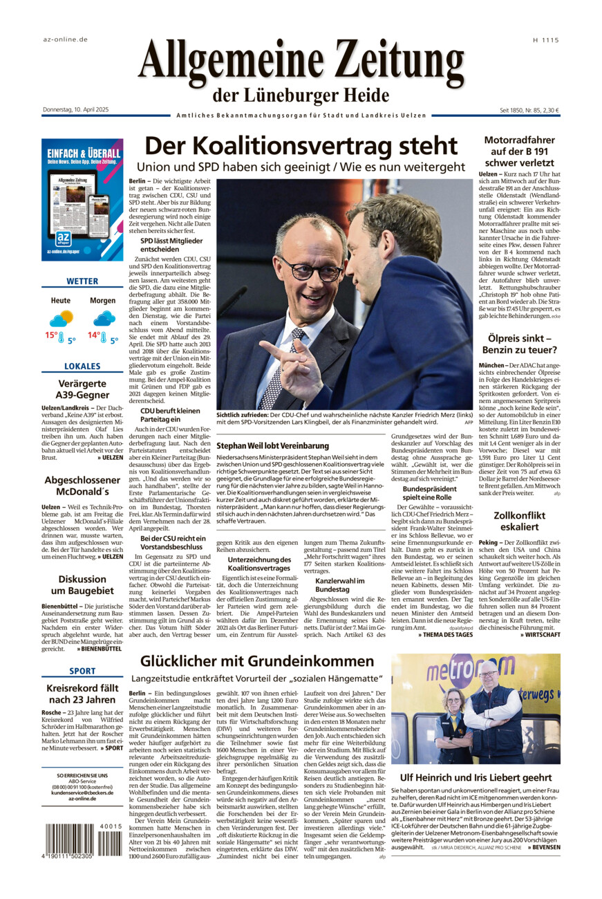Allgemeine Zeitung vom Donnerstag, 10.04.2025