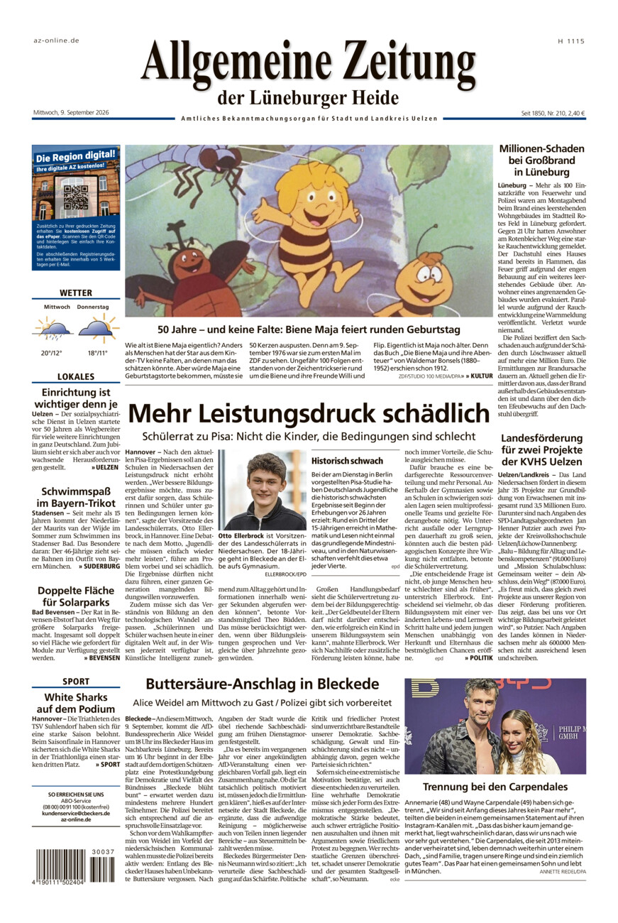 Allgemeine Zeitung vom Mittwoch, 09.09.2026
