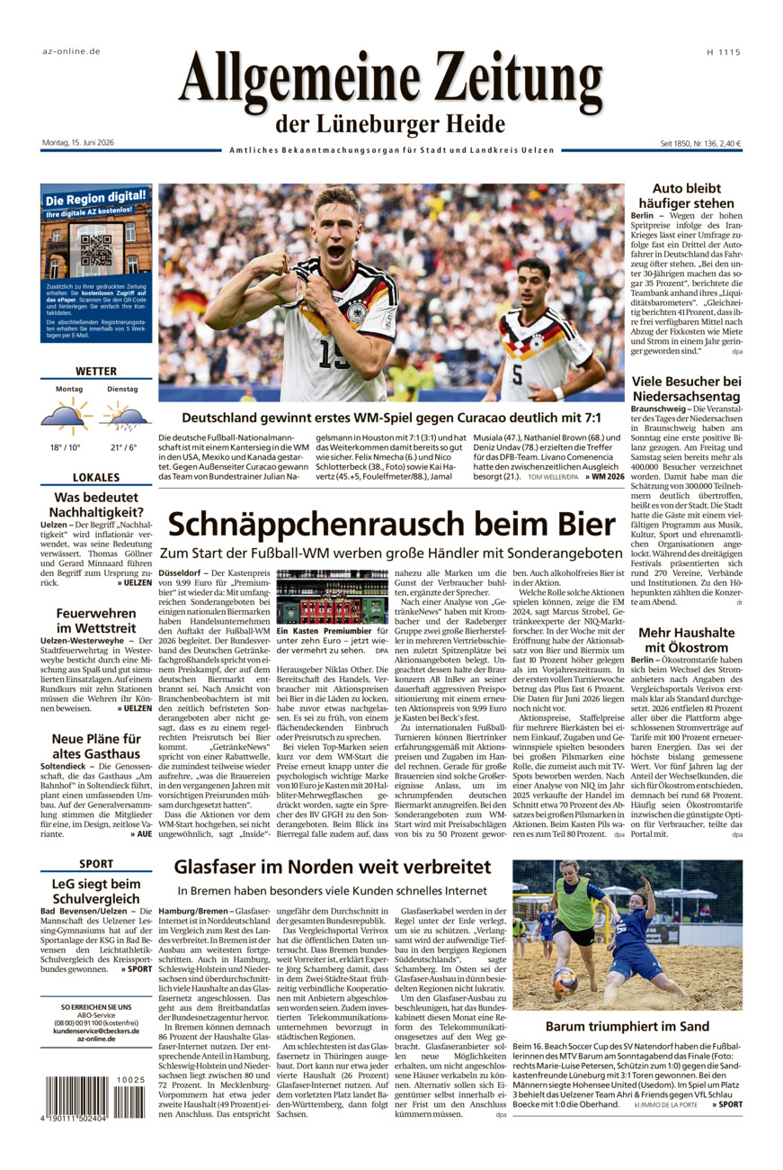 Allgemeine Zeitung vom Montag, 15.06.2026