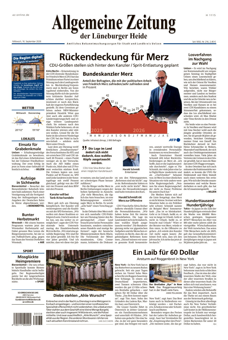 Allgemeine Zeitung vom Mittwoch, 16.09.2026