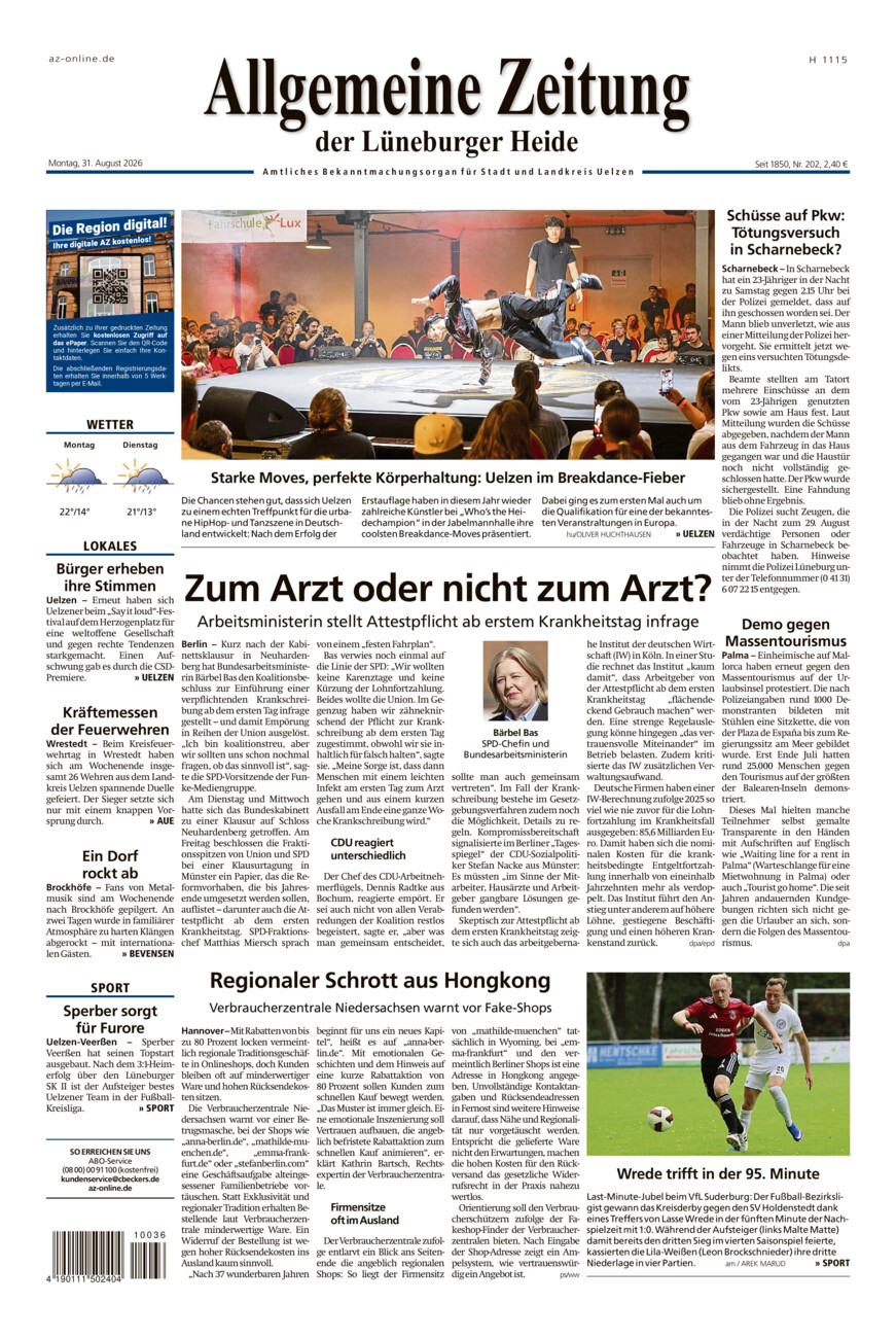 Allgemeine Zeitung vom Montag, 31.08.2026