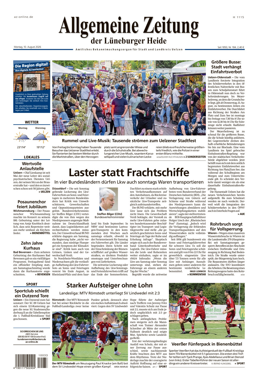 Allgemeine Zeitung vom Montag, 10.08.2026
