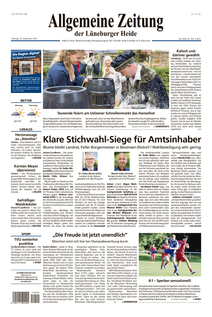 Allgemeine Zeitung vom Montag, 28.09.2026