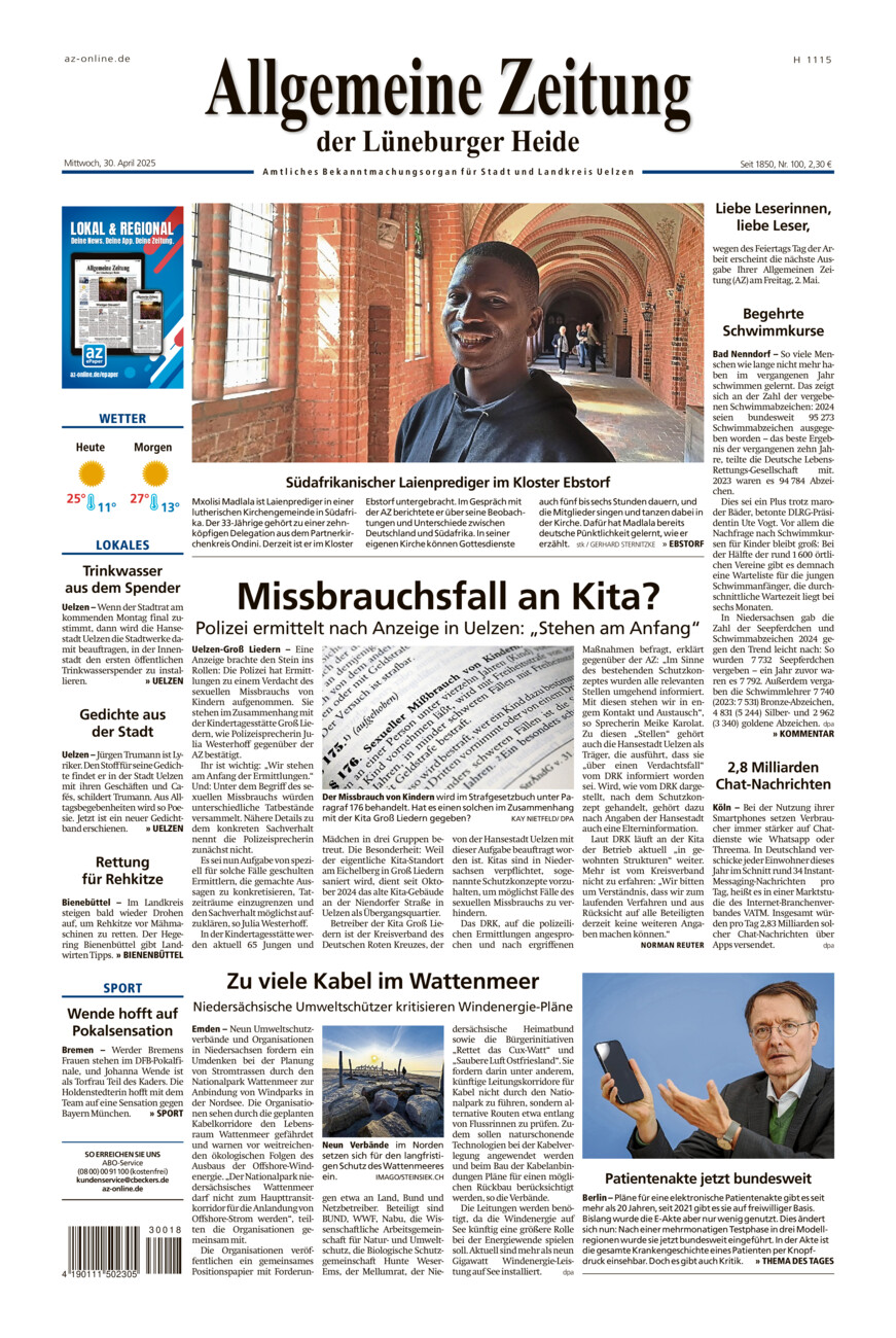 Allgemeine Zeitung vom Mittwoch, 30.04.2025