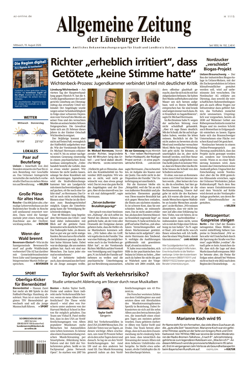 Allgemeine Zeitung vom Mittwoch, 19.08.2026
