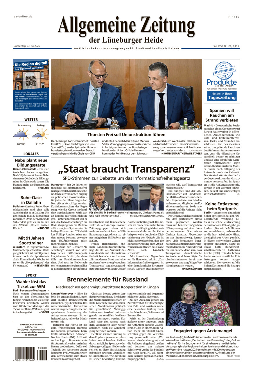 Allgemeine Zeitung vom Donnerstag, 23.07.2026