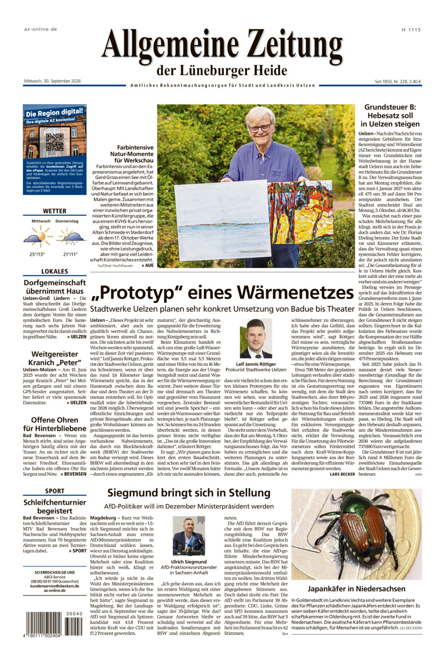 Allgemeine Zeitung vom Mittwoch, 30.09.2026