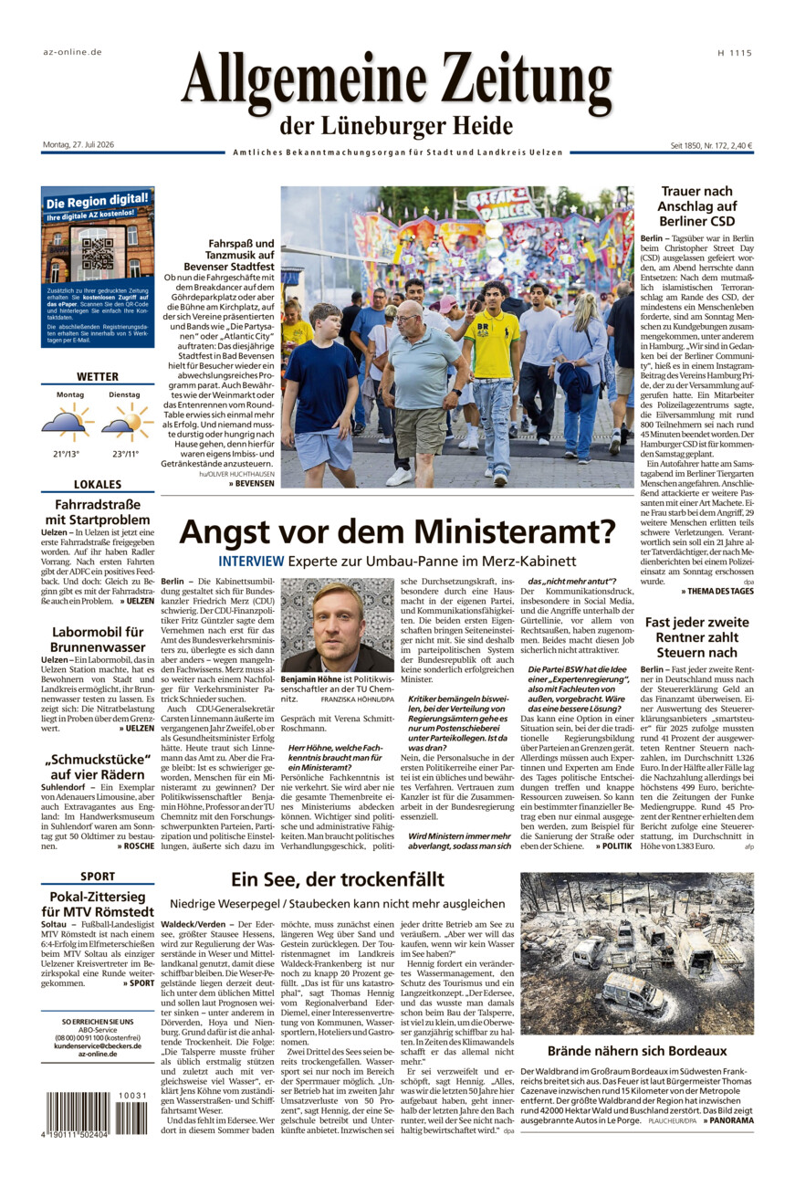 Allgemeine Zeitung vom Montag, 27.07.2026