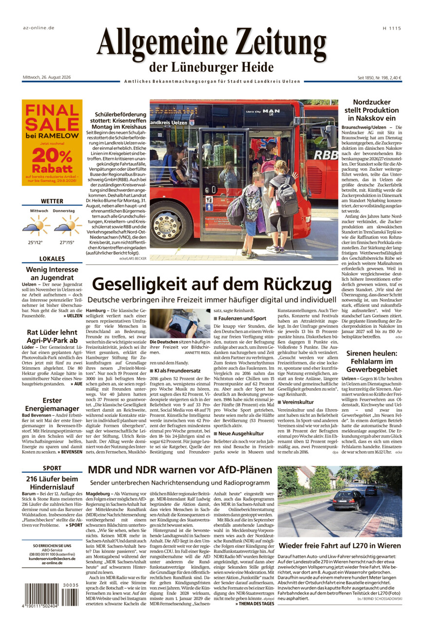 Allgemeine Zeitung vom Mittwoch, 26.08.2026
