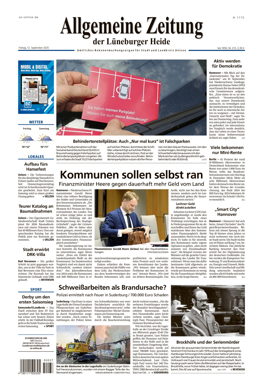 Allgemeine Zeitung vom Freitag, 12.09.2025