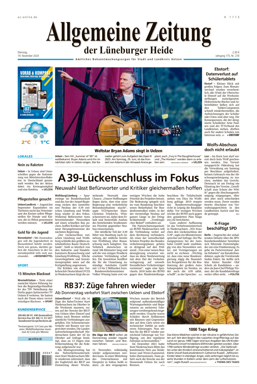 Allgemeine Zeitung vom Dienstag, 19.11.2024