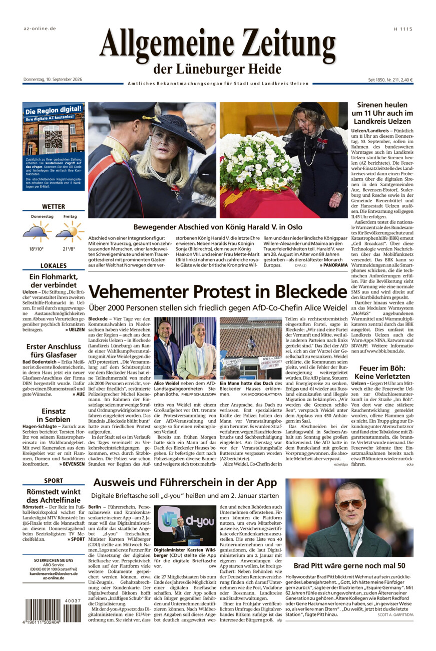 Allgemeine Zeitung vom Donnerstag, 10.09.2026