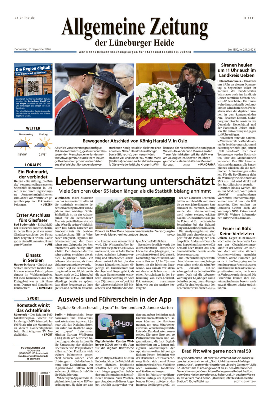 Allgemeine Zeitung vom Donnerstag, 10.09.2026
