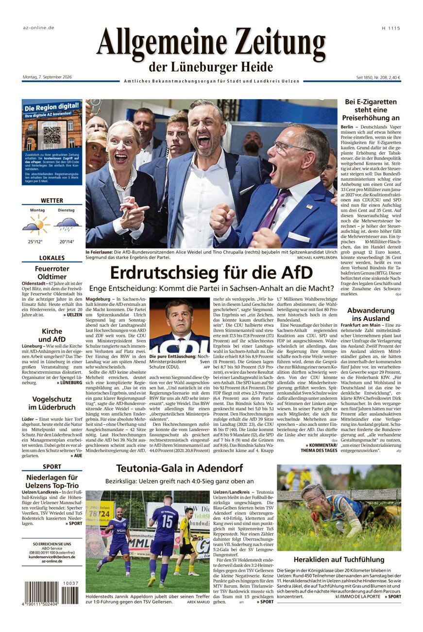 Allgemeine Zeitung vom Montag, 07.09.2026