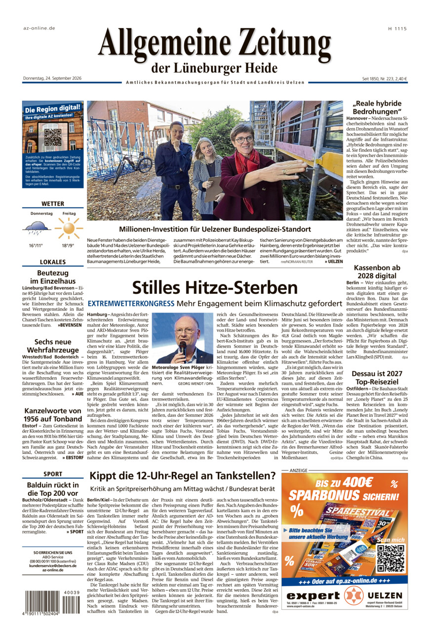 Allgemeine Zeitung vom Donnerstag, 24.09.2026