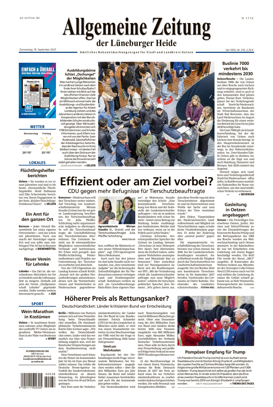 Allgemeine Zeitung vom Donnerstag, 18.09.2025