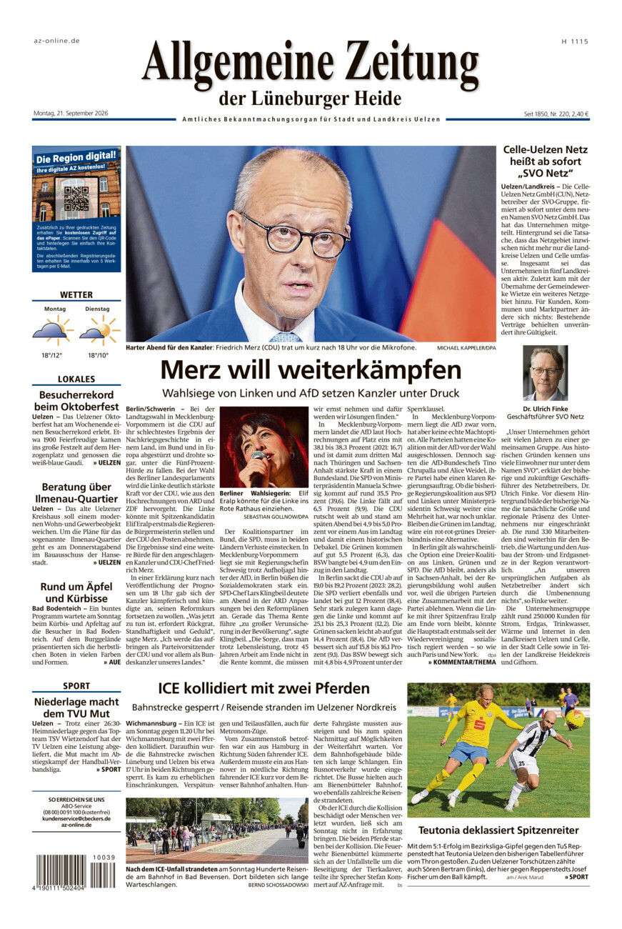 Allgemeine Zeitung vom Montag, 21.09.2026