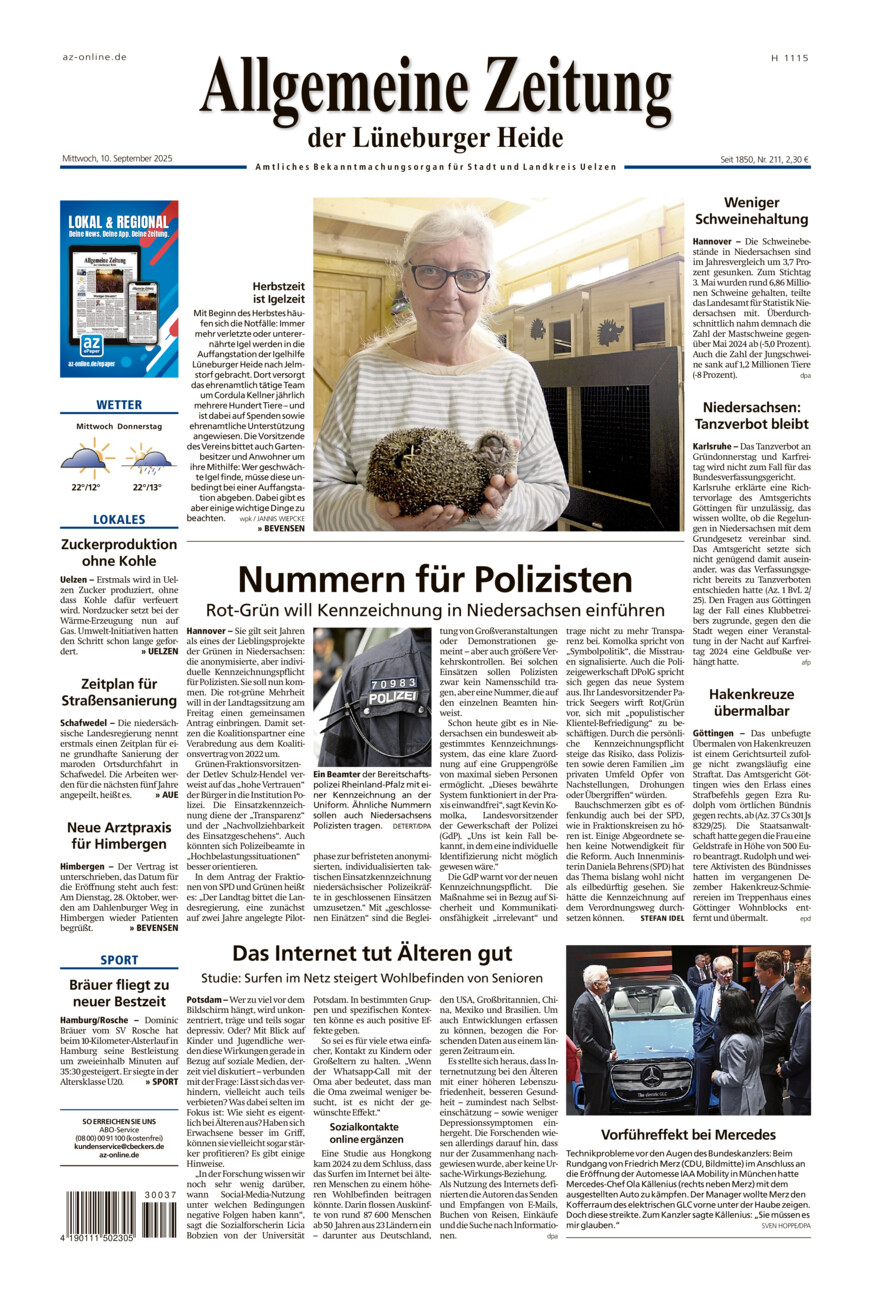 Allgemeine Zeitung vom Mittwoch, 10.09.2025
