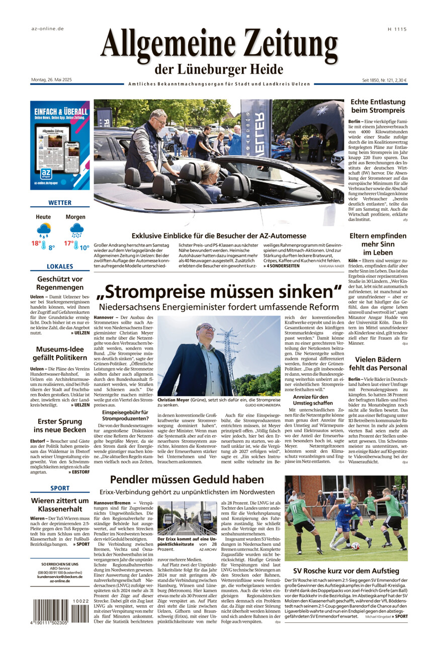 Allgemeine Zeitung vom Montag, 26.05.2025