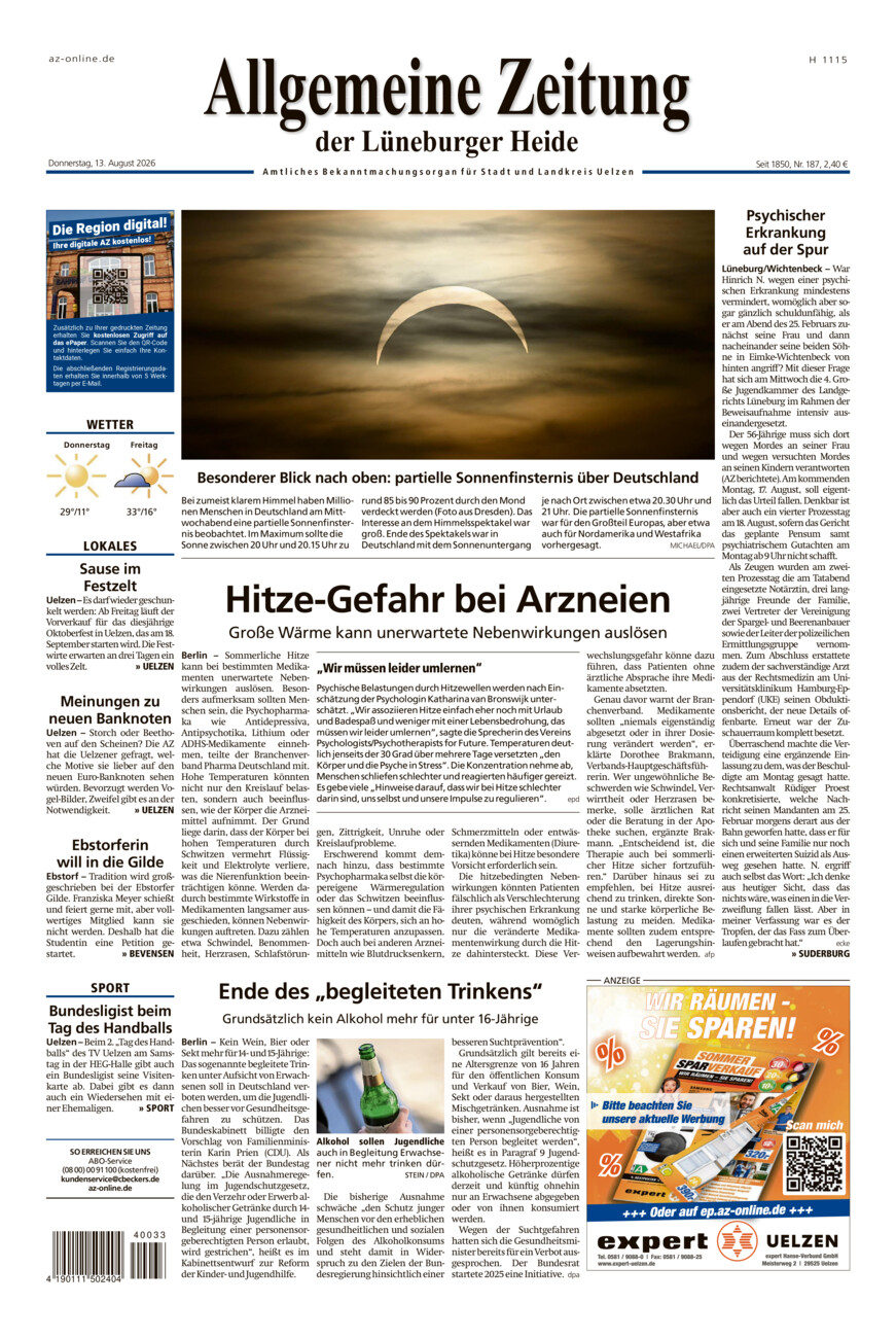 Allgemeine Zeitung vom Donnerstag, 13.08.2026