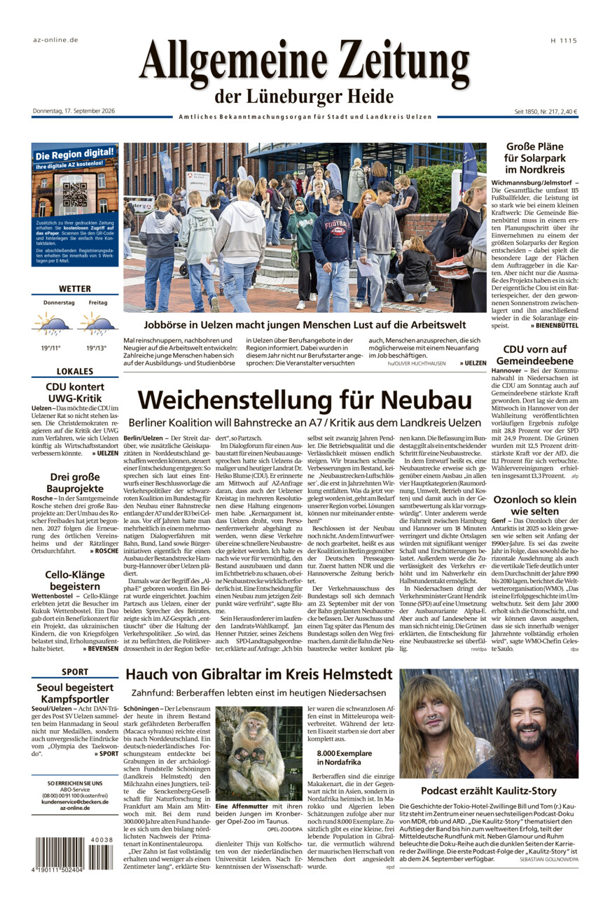 Allgemeine Zeitung vom Donnerstag, 17.09.2026
