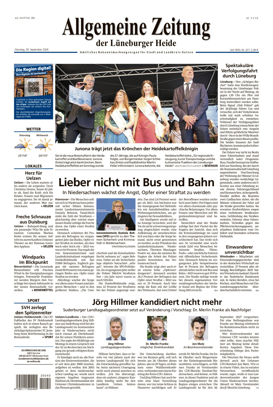 Allgemeine Zeitung vom Dienstag, 29.09.2026