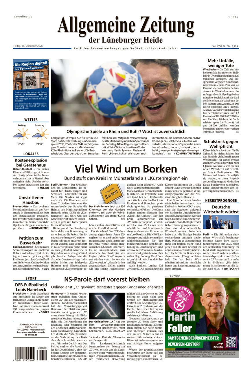 Allgemeine Zeitung vom Freitag, 25.09.2026