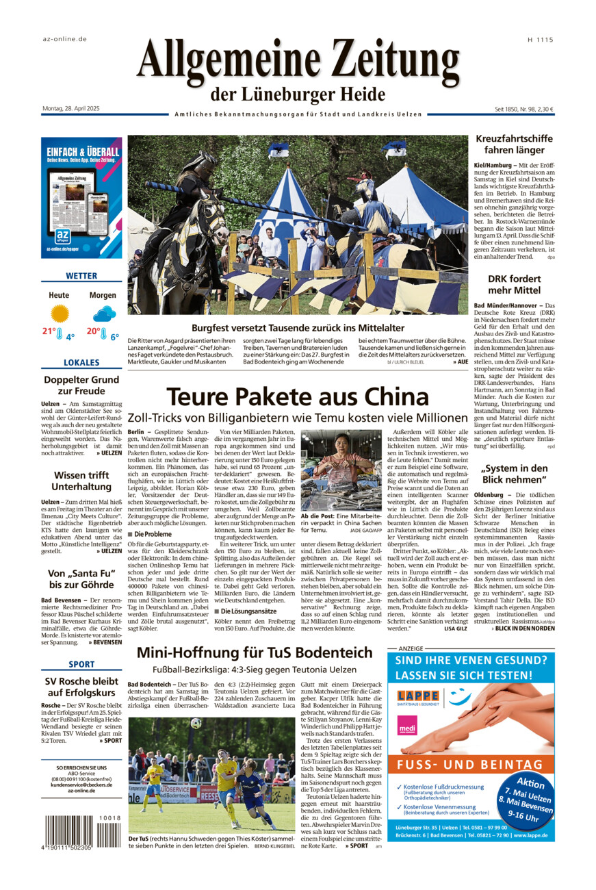 Allgemeine Zeitung vom Montag, 28.04.2025