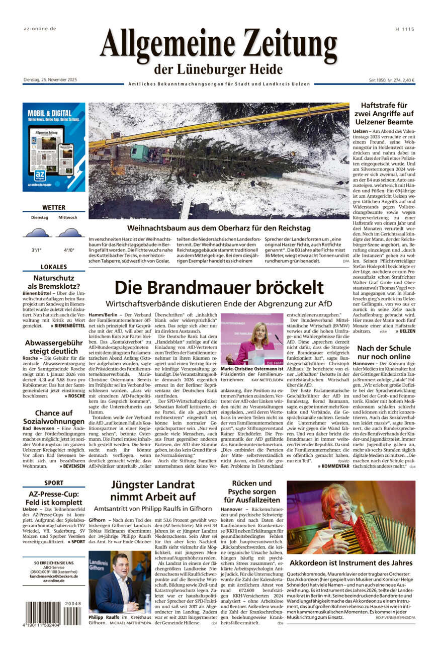 Allgemeine Zeitung vom Dienstag, 25.11.2025