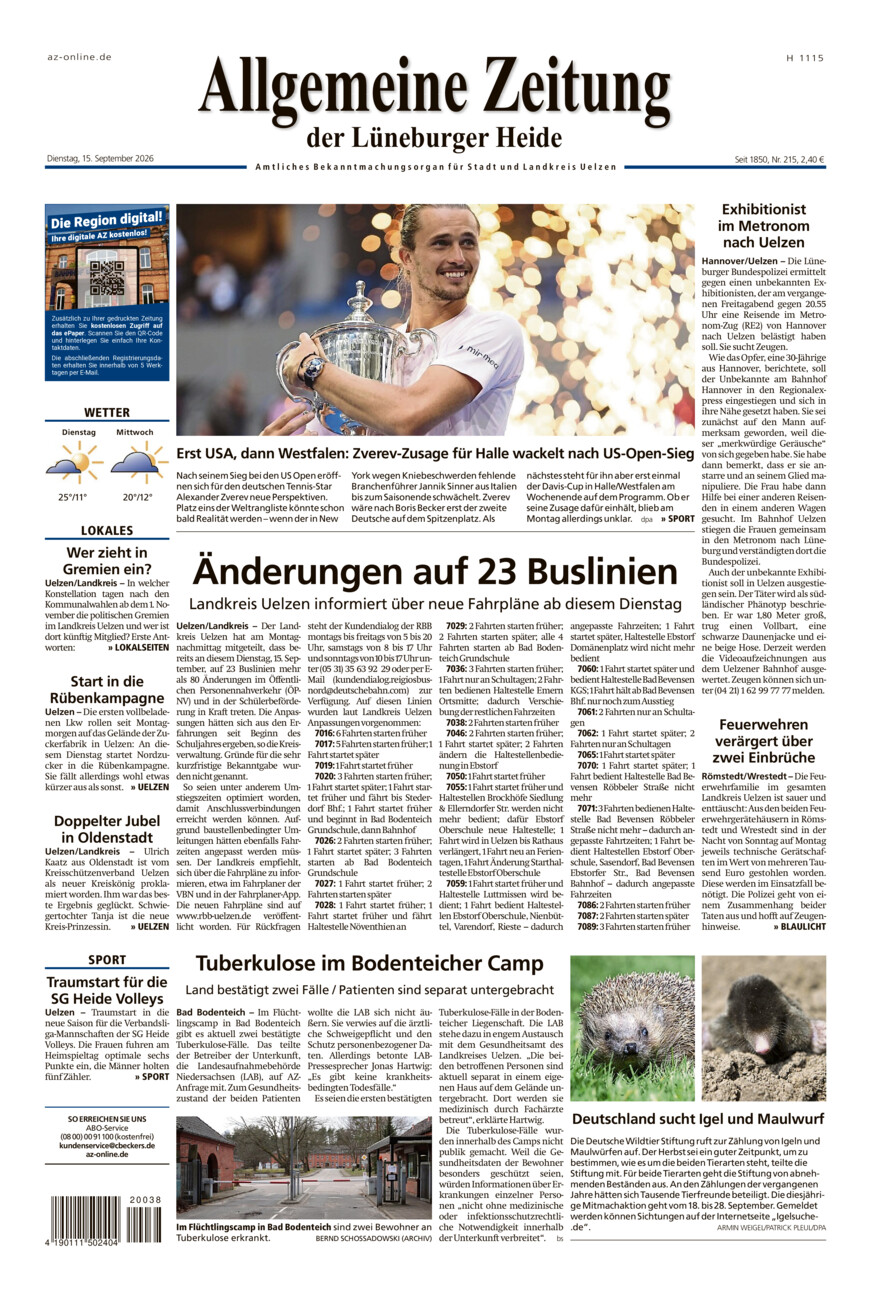 Allgemeine Zeitung vom Dienstag, 15.09.2026